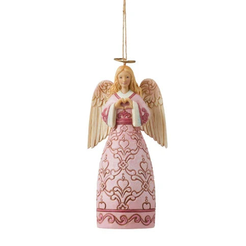 JIM SHORE Pink Angel with Heart Hands Ornament