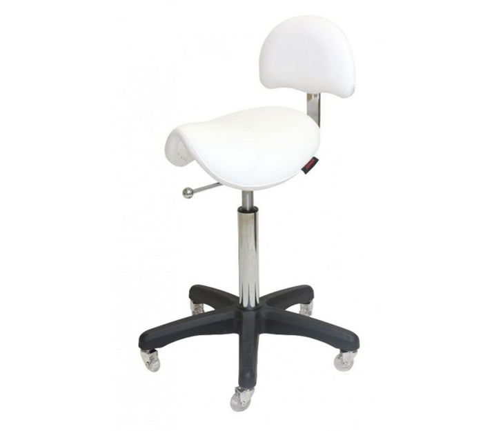 Joiken Saddle Stool - Black Base - White Upholstery