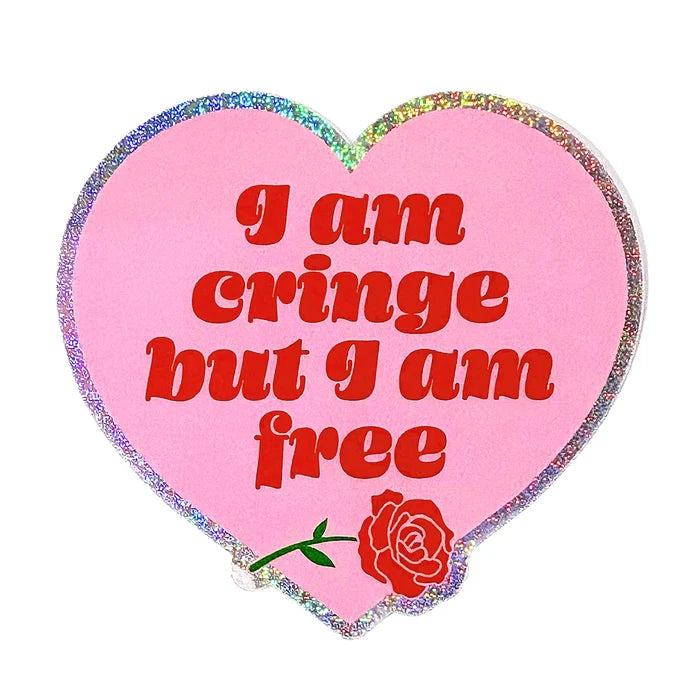 Krystan Saint Cat 'I Am Cringe But I Am Free' Large Glitter Vinyl Sticker