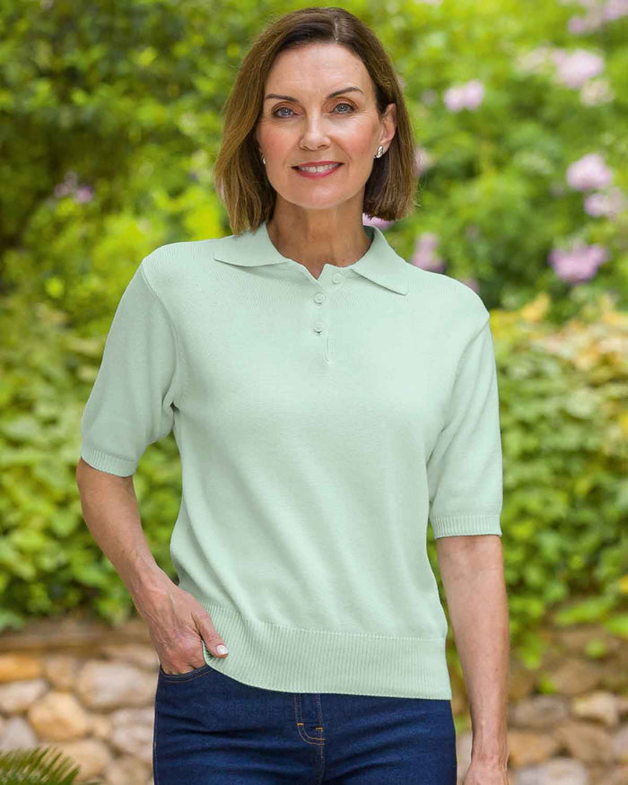 Luxury Knit Pure Cotton Ladies Polo Top - Mint - Country Collection