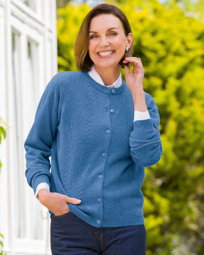 Lambswool Cable Cardigan - Blueberry - Country Collection