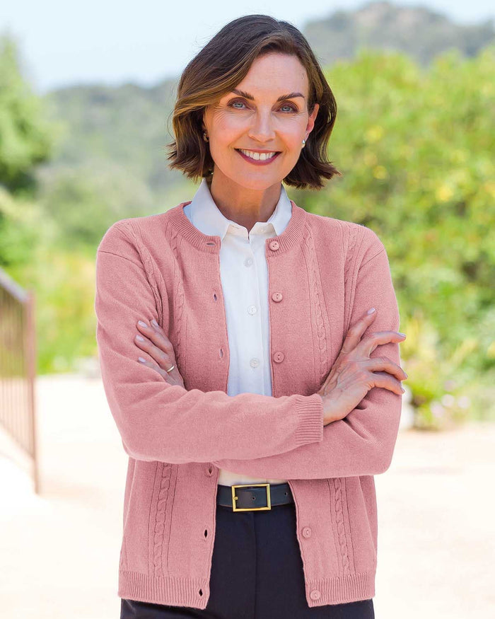 Lambswool Cable Cardigan - Dusky Rose - Country Collection