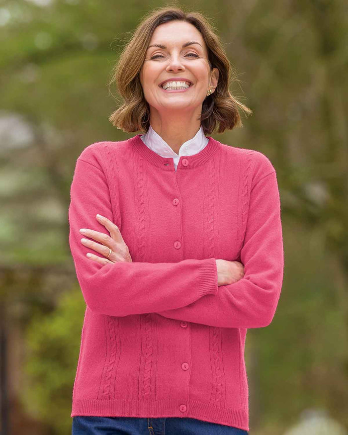 Lambswool Cable Cardigan - Flamingo - Country Collection