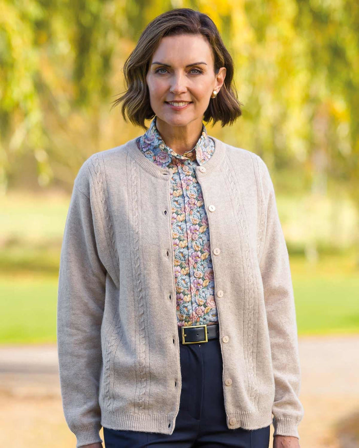 Lambswool Cable Cardigan - Linen - Country Collection