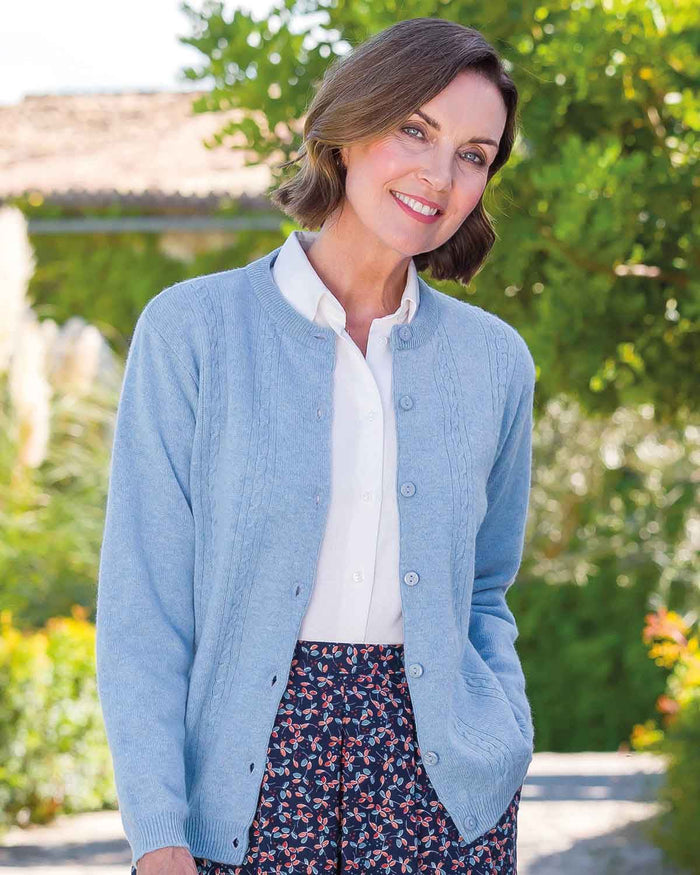 Lambswool Cable Cardigan - Pale Blue - Country Collection