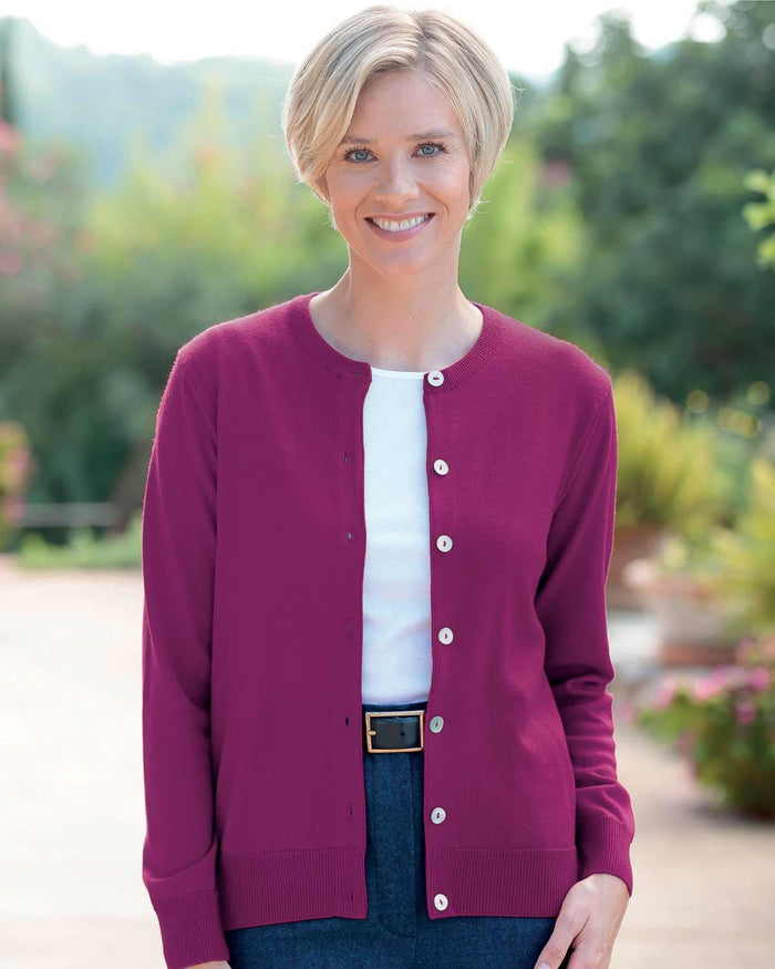 Merino Short Cardigan - Mulberry - Country Collection