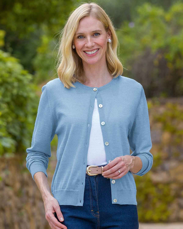 Merino Short Cardigan - Pale Blue - Country Collection