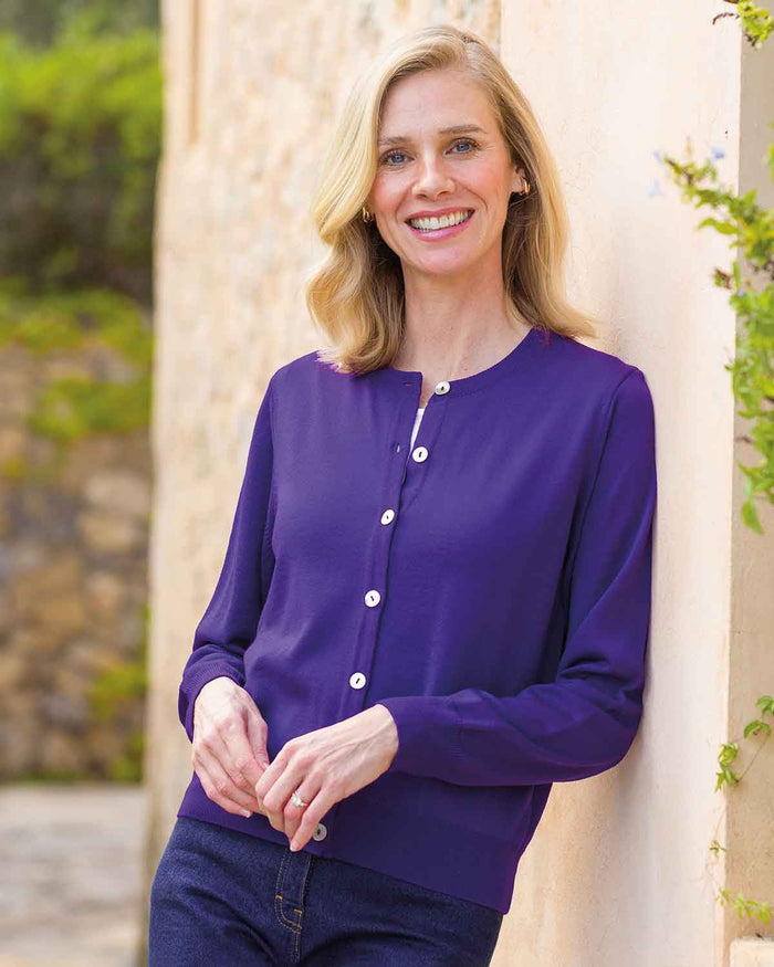 Merino Short Cardigan - Purple - Country Collection