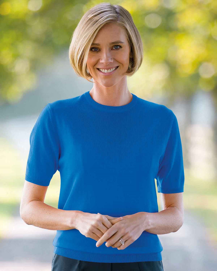 Merino Short Sleeve Crew Jumper - Azure - Country Collection