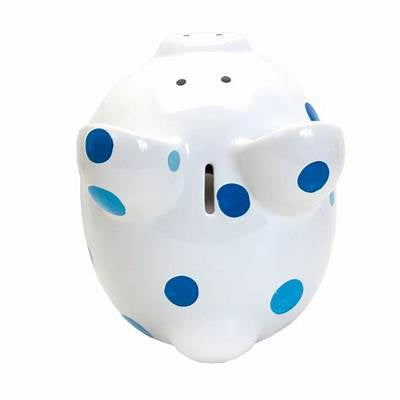 Large Blue Multi Dot Pig Bank