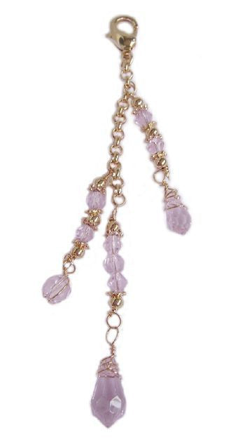 Large gold 3-strand hair charm with pink beads and lobster clasp