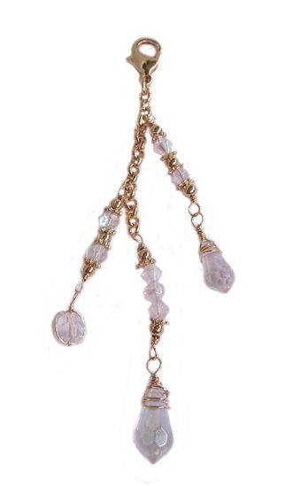 Large gold 3-strand hair charm with clear beads and lobster clasp