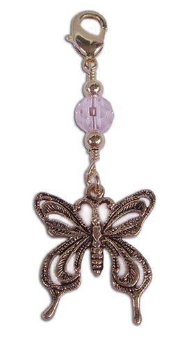 gold butterfly charm with pink faceted bead mini hair accessory front view