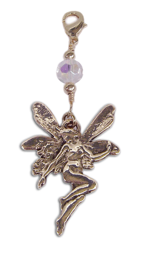 gold fairy charm with iridescent faceted bead mini hair accessory front view