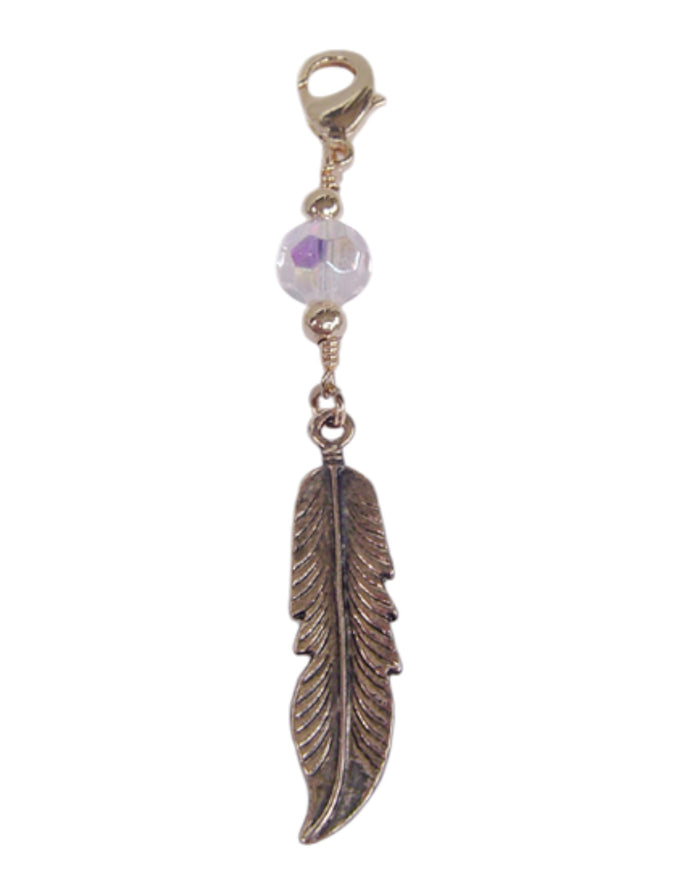 Gold feather hair charm with clear bead for ponytail wraps