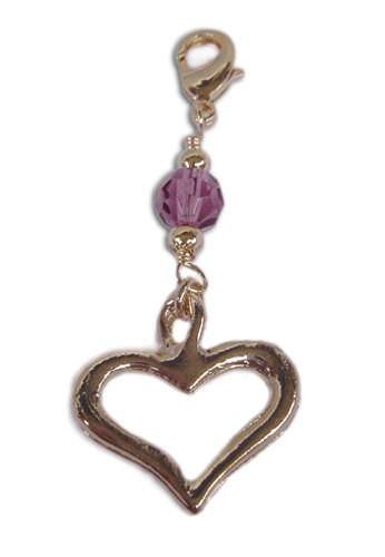 gold heart charm with pink faceted bead mini hair accessory front view