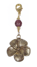 gold plumeria flower charm with pink faceted bead mini hair accessory front view
