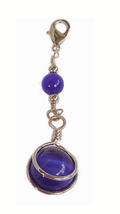 gold wire wrapped charm with purple beads mini hair accessory front view