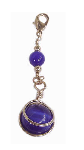 gold wire wrapped charm with purple beads mini hair accessory front view