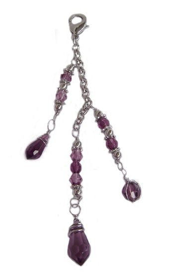 Large silver 3-strand beaded hair charm with purple accents for ponytail styling