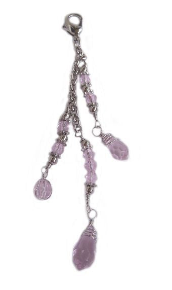Large silver 3-strand beaded hair charm with pink accents for ponytail styling