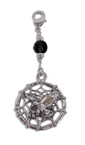 silver dream catcher charm with eagle detail, black faceted bead and lobster clasp
