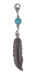 silver feather charm with turquoise bead hair accessory front view