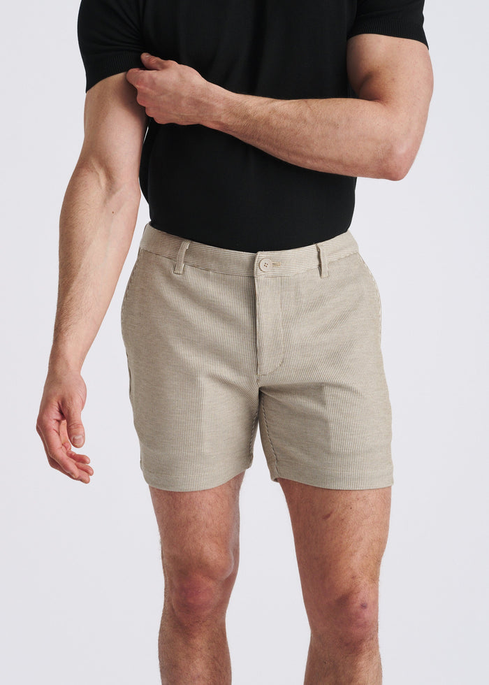 Latte Pinstripe 6" Inseam Stretch Knit Chino Shorts Pm-2556