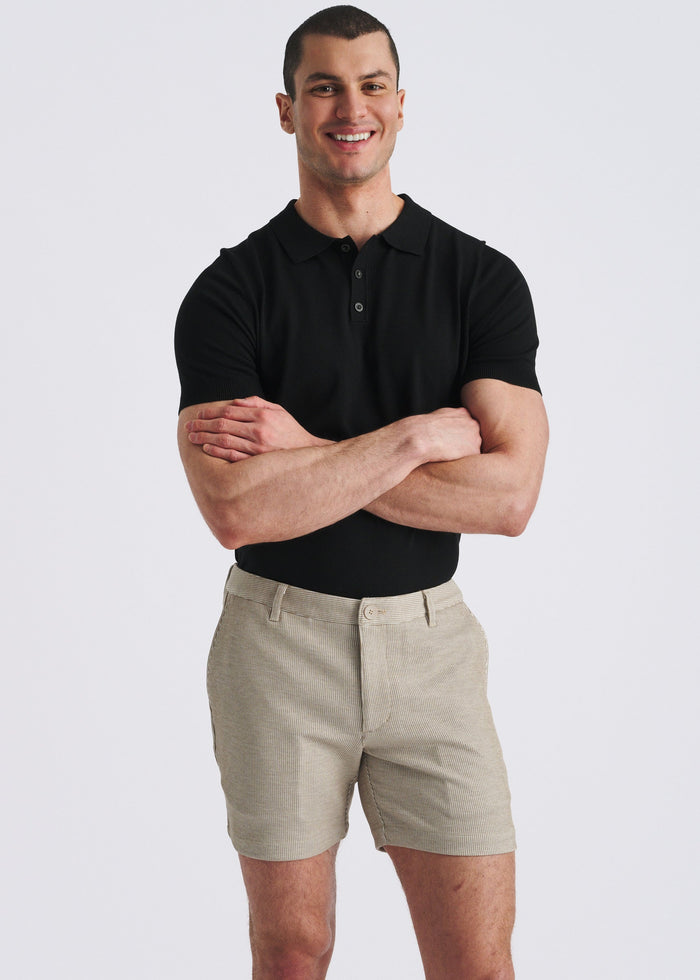Latte Pinstripe 6" Inseam Stretch Knit Chino Shorts Pm-2556