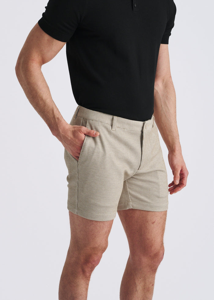Latte Pinstripe 6" Inseam Stretch Knit Chino Shorts Pm-2556