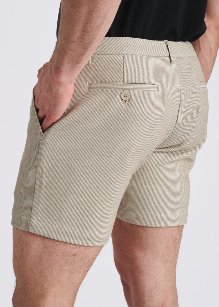 Latte Pinstripe 6" Inseam Stretch Knit Chino Shorts Pm-2556