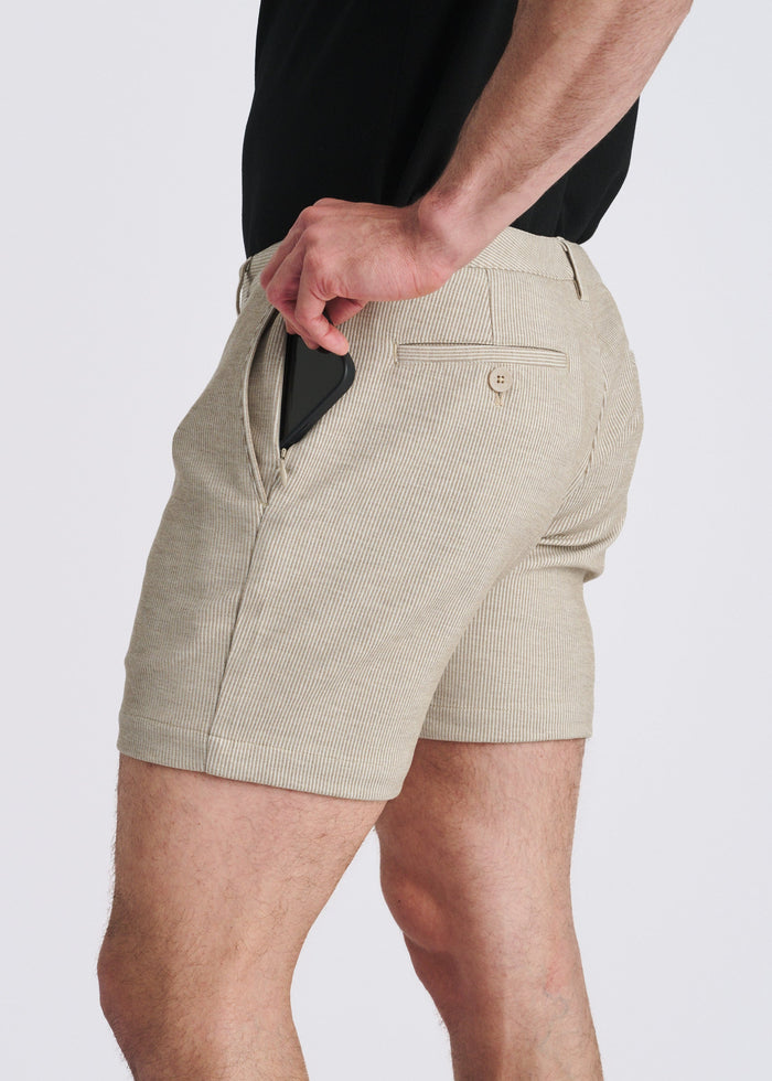 Latte Pinstripe 6" Inseam Stretch Knit Chino Shorts Pm-2556