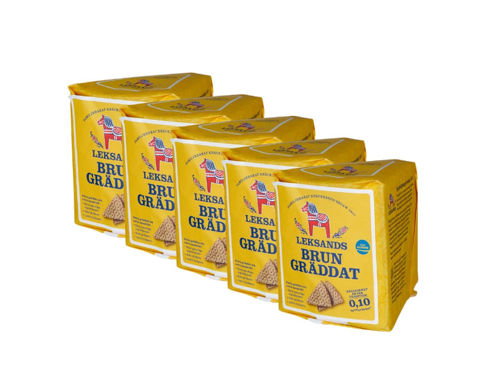 Leksands Brungräddat Knäckebröd Trekant 5 × 200g (5 × 7.05 oz) – Authentic Swedish Dark-Baked Triangle Rye Crispbread