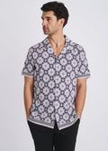 Lilac/Purple Medallions Printed Short Sleeve Woven Modal Border Shirt Pm-49037