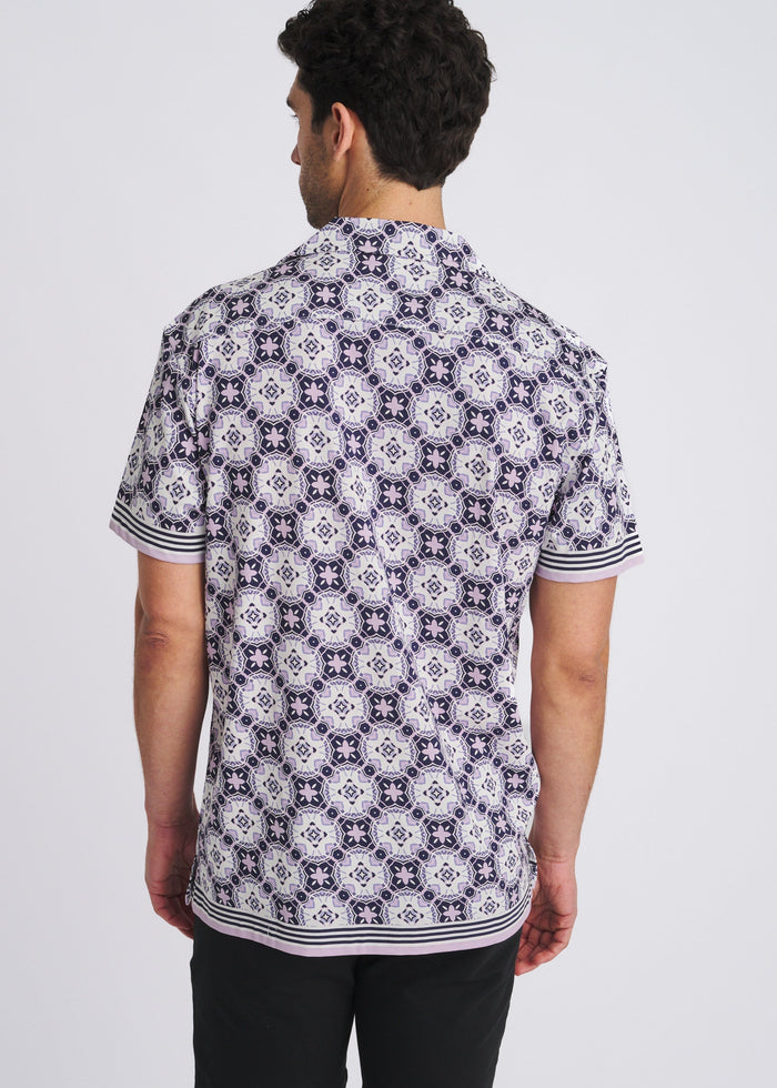 Lilac/Purple Medallions Printed Short Sleeve Woven Modal Border Shirt Pm-49037