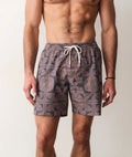 Lined Sport & Swim Short 6" - Brown/Navy Geo Fan Print