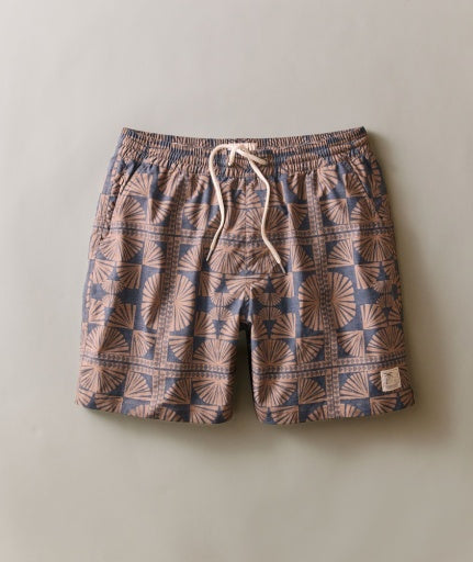 Lined Sport & Swim Short 6" - Brown/Navy Geo Fan Print