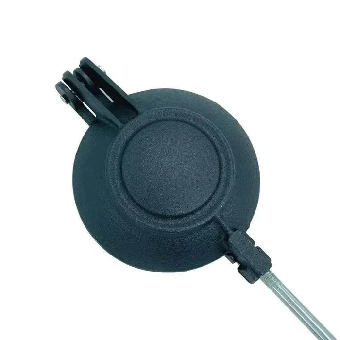 LK Jaffle Iron black coated aluminium with wooden handle and non-heat-conductive handles, 120mm diameter, made in South Africa