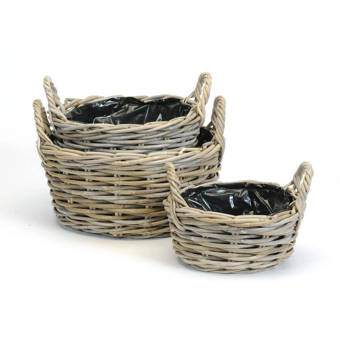 LOW ROUND KUBU BASKETS EAR HANDLES LINED | 3 Sizes - Magnolia Lane co. Home + Garden + Gift