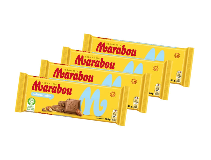 Marabou Chokladkaka Salta Mandlar 4 × 160g (4 × 5.64 oz) – Authentic Swedish Milk Chocolate with Salted Almonds