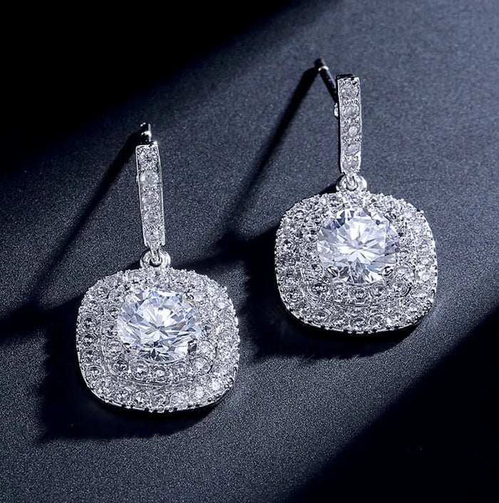 Wedding Jewelry - Silver Cubic Zirconia Bridal Three-Piece Jewelry Set