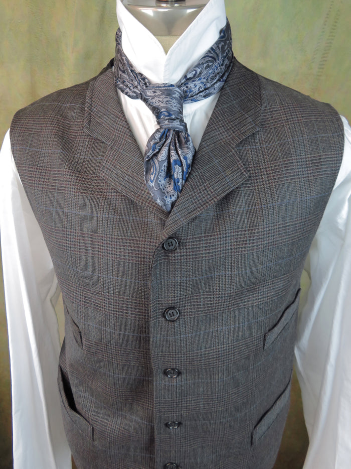 Men's Notch Vest - Burgundy and Pale Blue Glen Plaid #3722