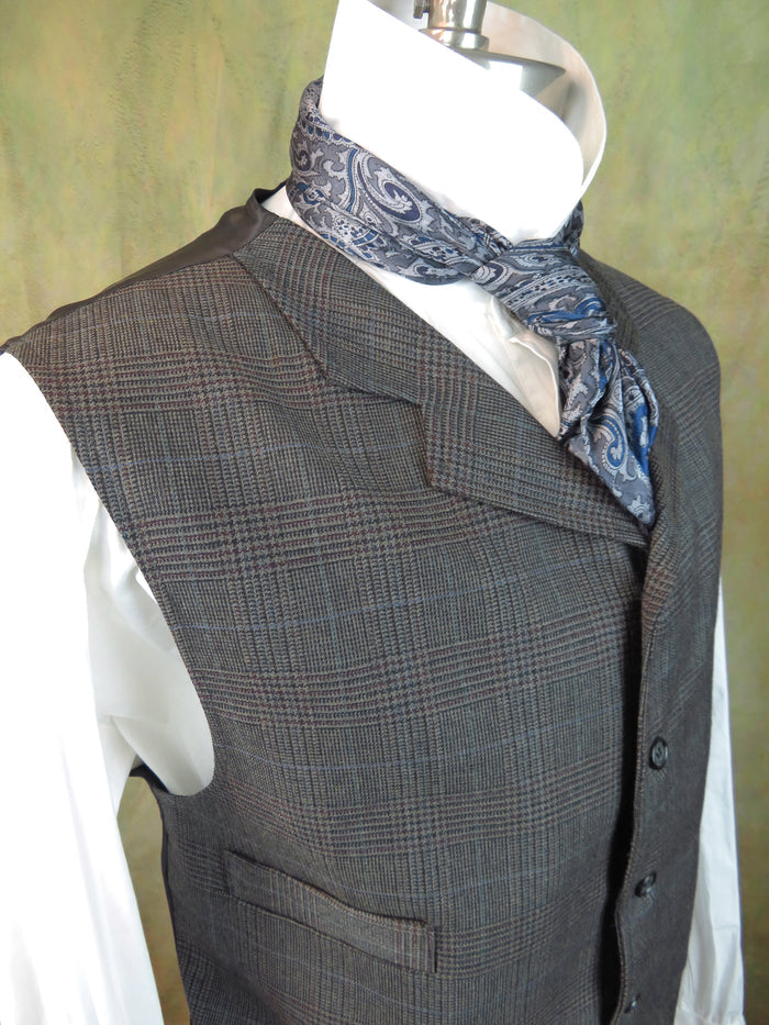 Men's Notch Vest - Burgundy and Pale Blue Glen Plaid #3722