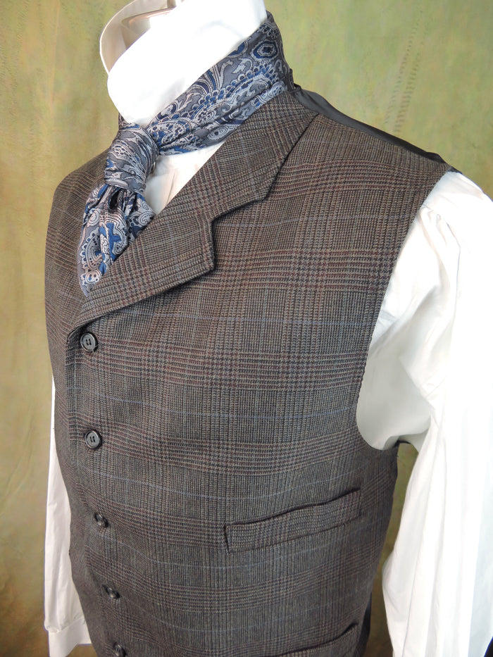 Men's Notch Vest - Burgundy and Pale Blue Glen Plaid #3722
