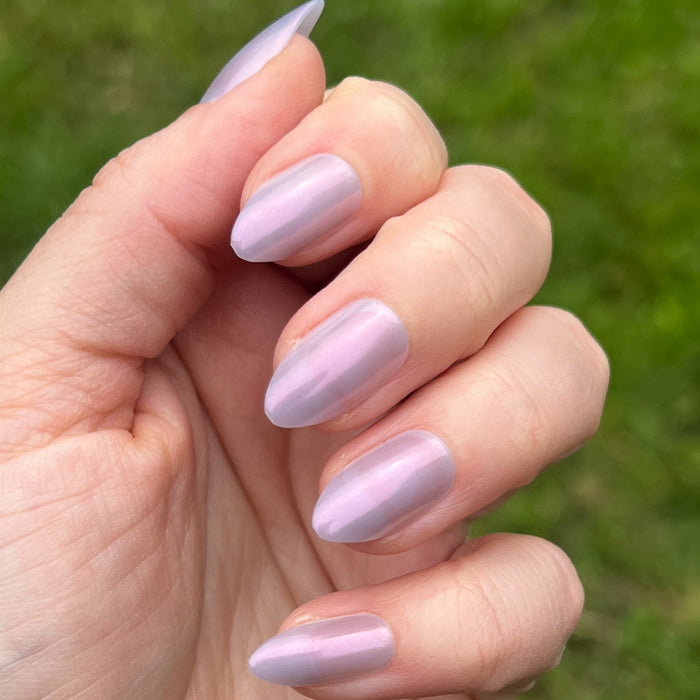 Mermaid Hair | Almond | Medium purple iridescent press-on nails in medium almond shape for easy at-home mani