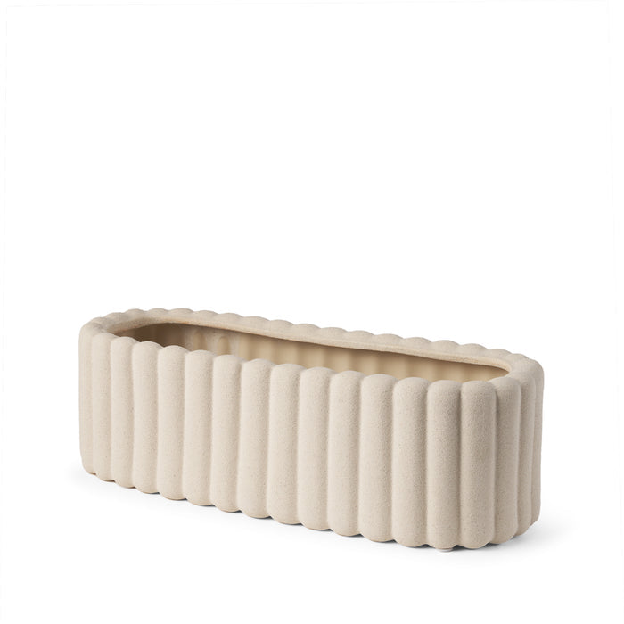Mira Wide Textured Blush Beige Fluted Ceramic Vase - Magnolia Lane co. Home + Garden + Gift