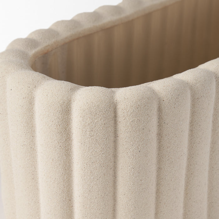 Mira Wide Textured Blush Beige Fluted Ceramic Vase - Magnolia Lane co. Home + Garden + Gift
