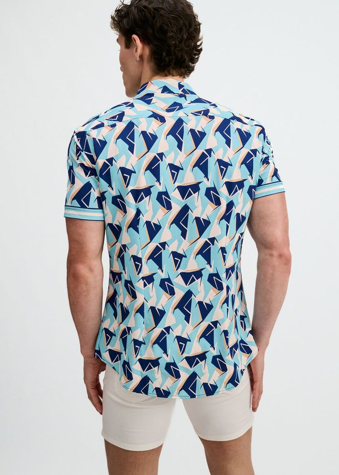 Mirage/Cobalt Abstract Printed Performance Stretch Short Sleeve Shirt W/Placket Detail ST-26025