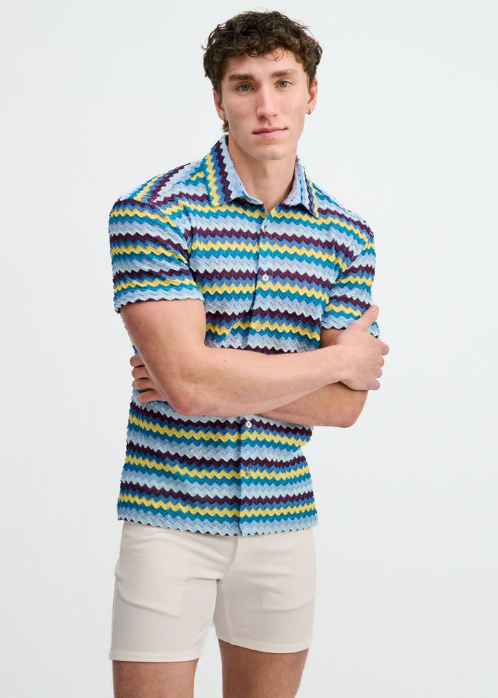 Mirage/Gold Open Knit Stretch Chevron Short Sleeve Shirt St-24078