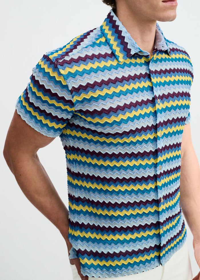 Mirage/Gold Open Knit Stretch Chevron Short Sleeve Shirt St-24078